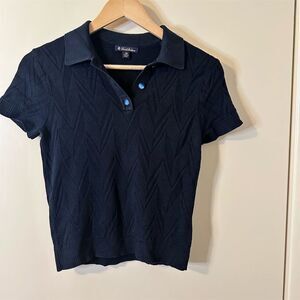 Brooks Brothers Women's XS Blue Knitted Polo Shirt Short Sleeve Casual